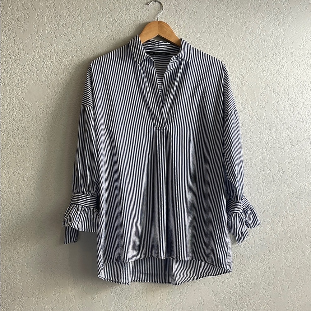 Zara Navy Striped Women's Blouse
